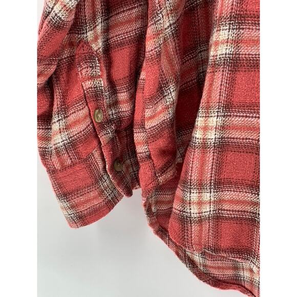 AMERICAN EAGLE Men's Red Plaid Button-Up Hooded Long Sleeve Sweater Shirt SZ L - Picture 6 of 11